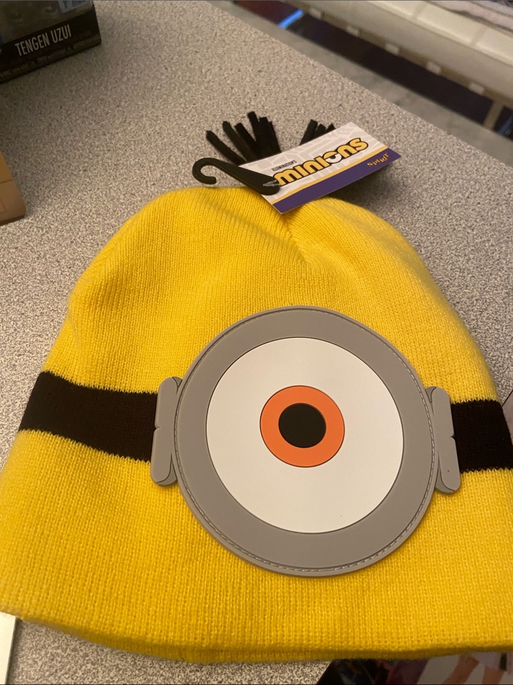 Yellow Knit Beanie Hat with Goggle Patch